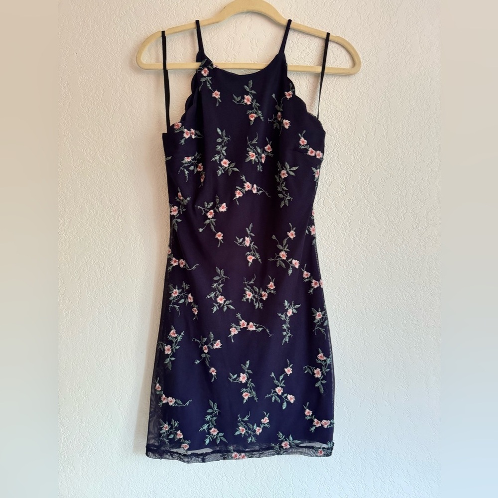Floral Embroidered Navy Dress